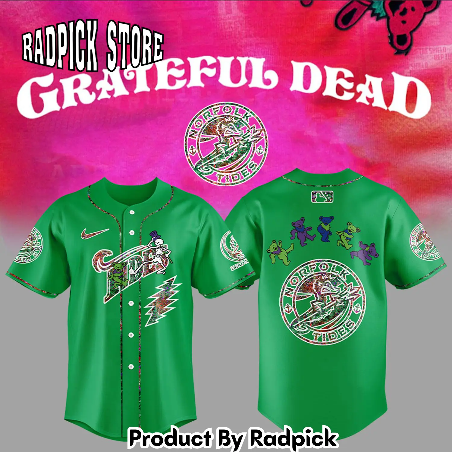Radpick norfolk tides grateful dead night baseball jersey rp127225
